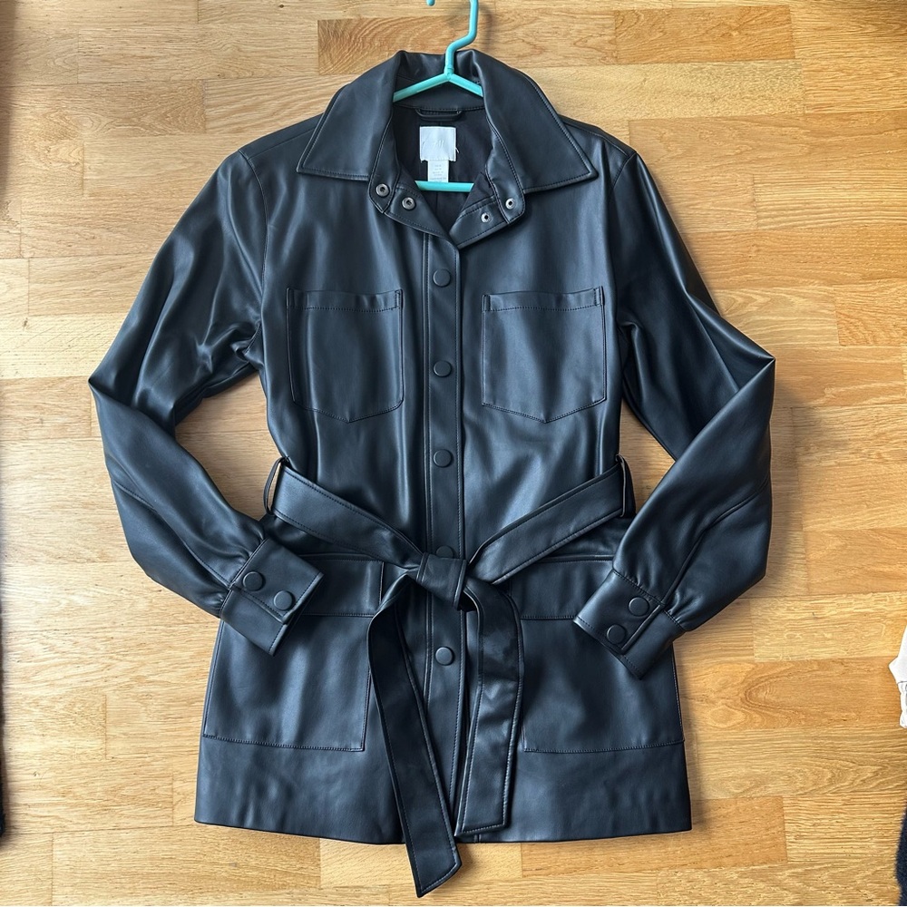 H&M faux leather short trench jacket
